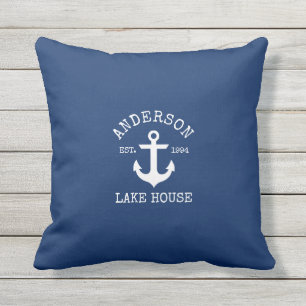 Coussin Maison Nautical Lake Nom de famille Ancre Marine B