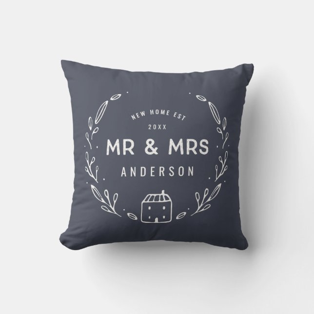 Coussin Maison neuve de M. et Mme avec fond tartan (Recto)