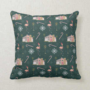 Coussin Maison rose de Noël du milieu du siècle Palm Tree