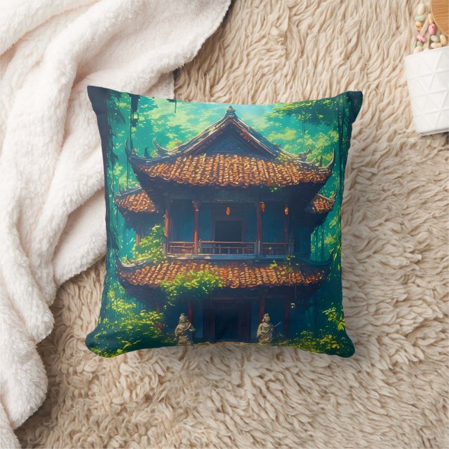 Coussin Maison thaïlandaise ensoleillée dans une jungle lu (Couverture)