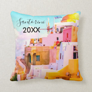 Coussin Maisons colorées Oia Santorin, Grèce Photographie