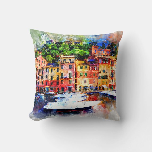 Coussin Maisons colorées sur le lac (Recto)