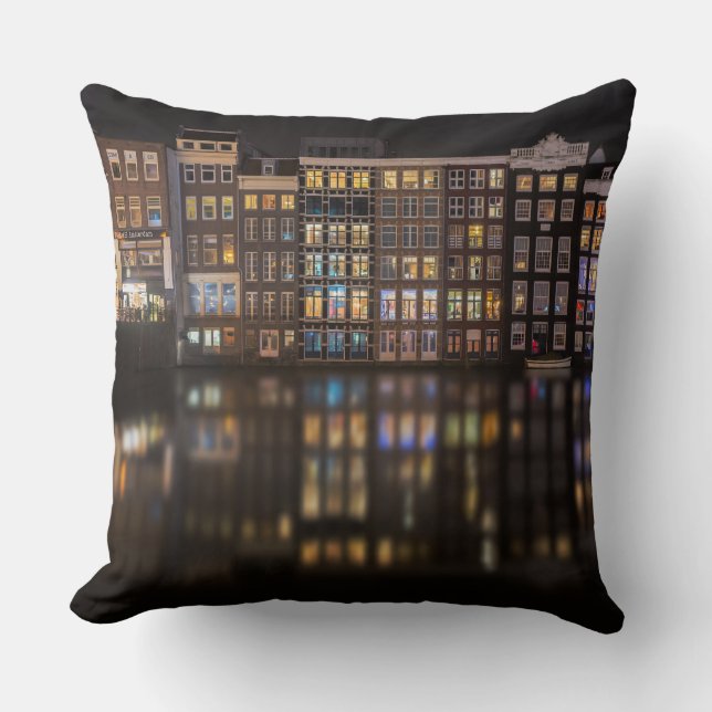 Coussin Maisons d'Amsterdam avec les lumières colorées (Recto)