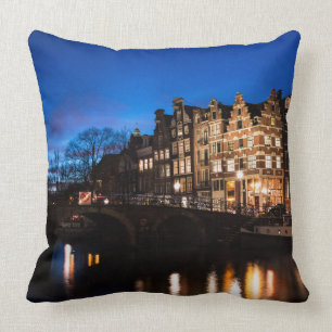 Coussin Maisons de canal d'Amsterdam la nuit