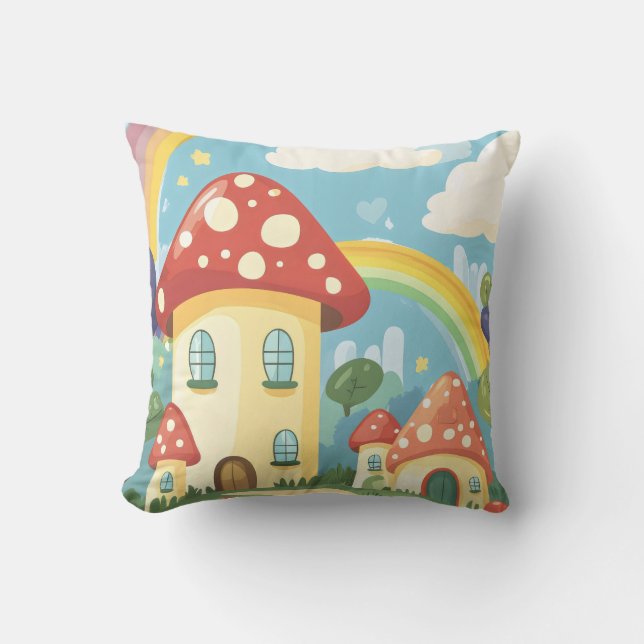 Coussin Maisons de champignons et arc-en-ciel 12 (Recto)