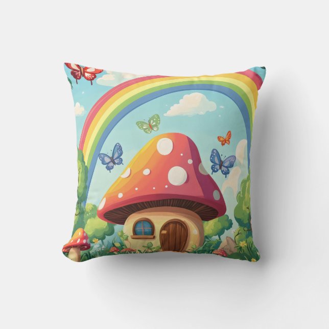 Coussin Maisons de champignons Whimsical et arc-en-ciel 8 (Recto)