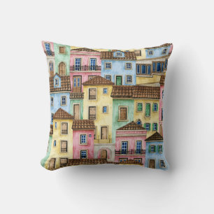 Coussin Maisons de Lisbonne : Aquarelle Motif funiculaire.