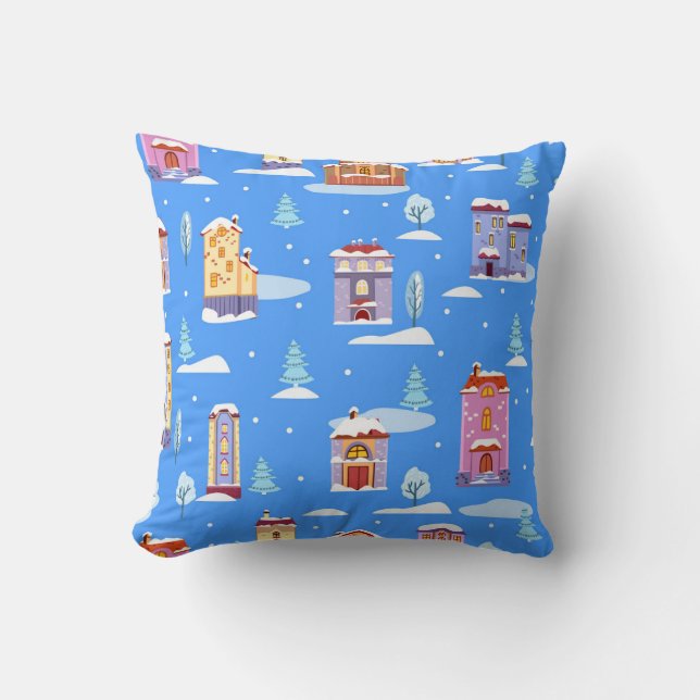Coussin Maisons d'hiver scandinave Motif de neige (Recto)