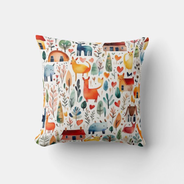 Coussin Maisons rouges et maisons mignonnes Feuille de pap (Recto)