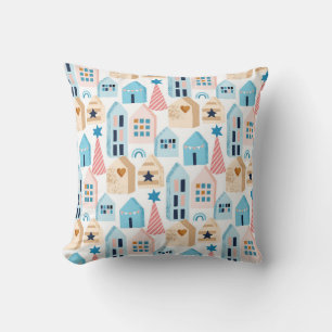 Coussin Maisons scandinaves, motif d'humeur hivernale.