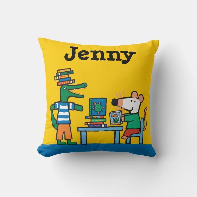 Coussin Maisy et les amis apprécient la bibliothèque (Recto)