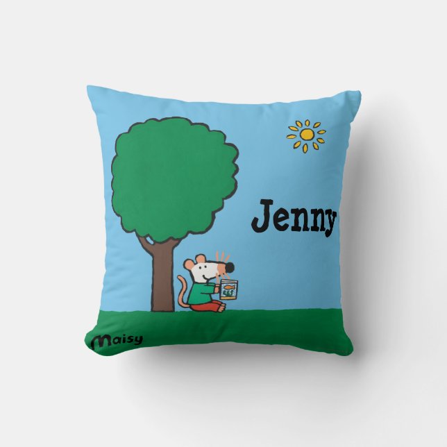 Coussin Maisy lit son livre de bibliothèque dehors (Recto)