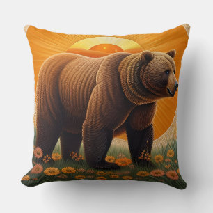 Coussin 🐻 Majesté de l'ours sauvage – Scène naturelle d'u