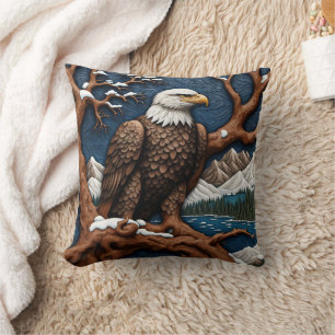 Coussin Majestic Bald Eagle Perché dans le paysage hiverna