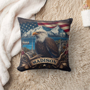 Coussin Majestic Eagle Surplombant Madison Paysage