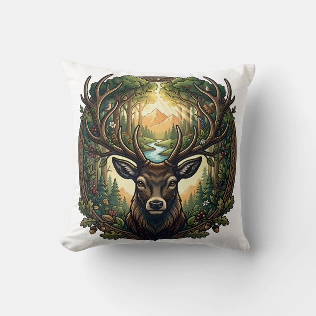 Coussin Majestic Forest Stag Nature Wildlife Art (Recto)