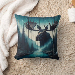 Coussin Majestic Moose surplombant le paysage de la rivièr