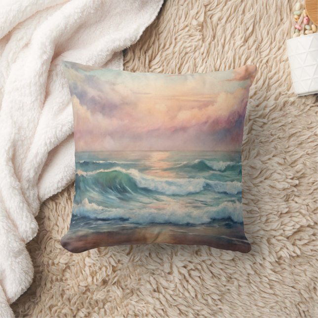 Coussin Majestic Ocean Sunset Waves Watercolor Côte (Couverture)