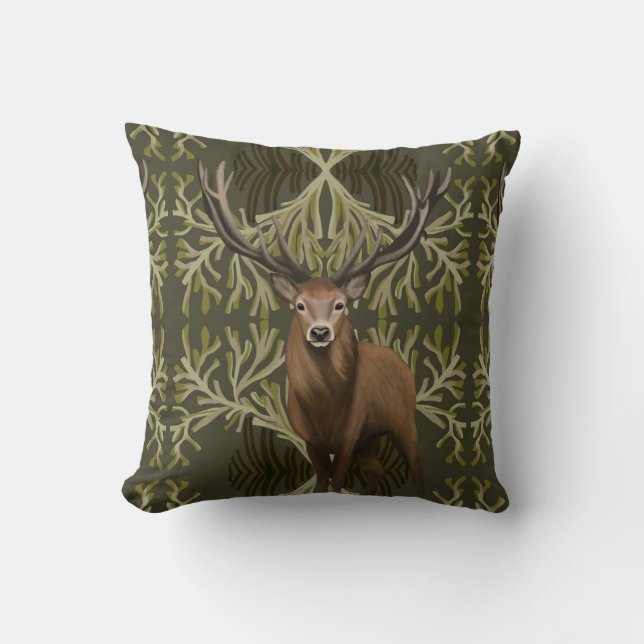 Coussin Majestic Stag Abstraite Green Forest (Recto)