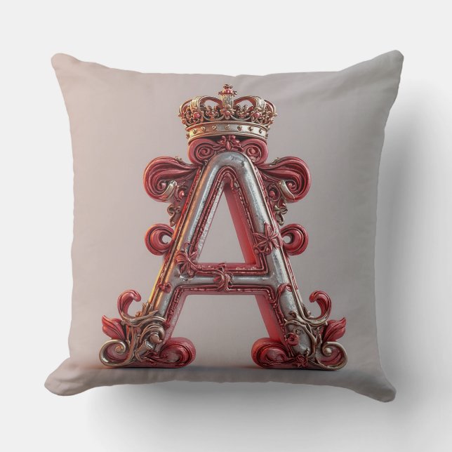 Coussin Majestueuse lettre ornée A avec couronne (Recto)
