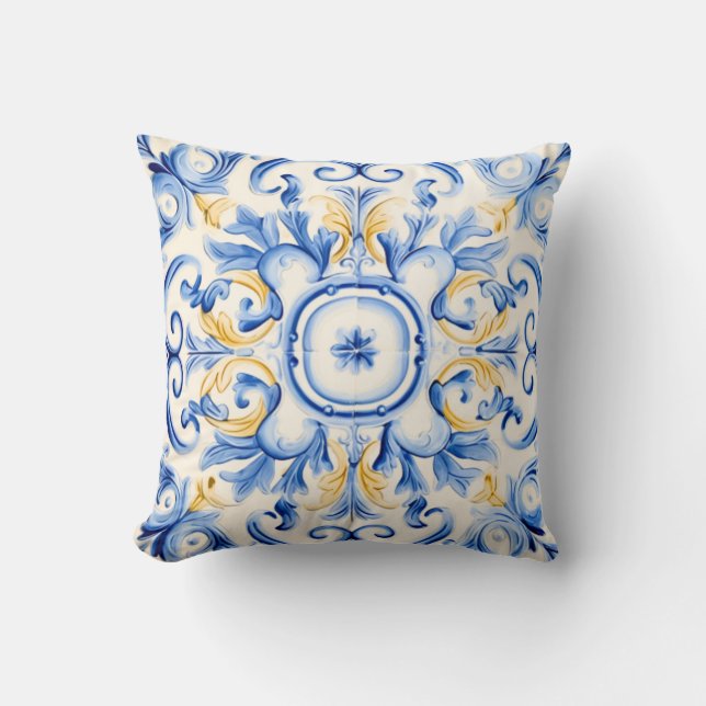 Coussin Majolica : Bleu et or (Recto)