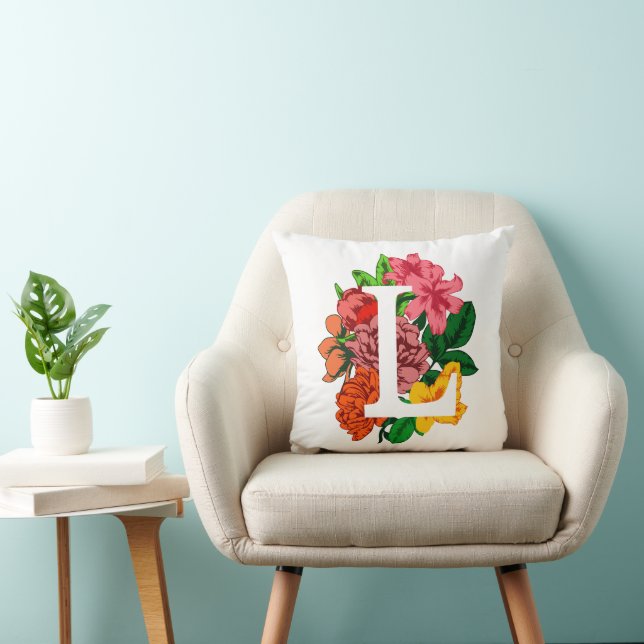 Coussin Majuscule L monogramme floral (Chaise)