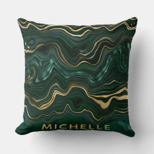 Coussin Malachite vert foncé et veines de strates de feuil