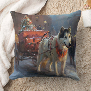 Coussin Malamute d'Alaska Saison de Fêtes de Noël
