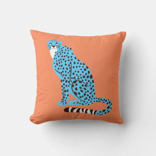 Coussin Malibu Blue Cheetah moderne sur Saumon Orange