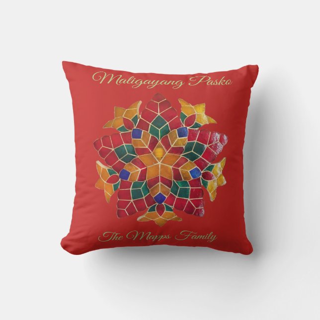 Coussin Maligayang Pasko avec le thème de "Parol" (Recto)