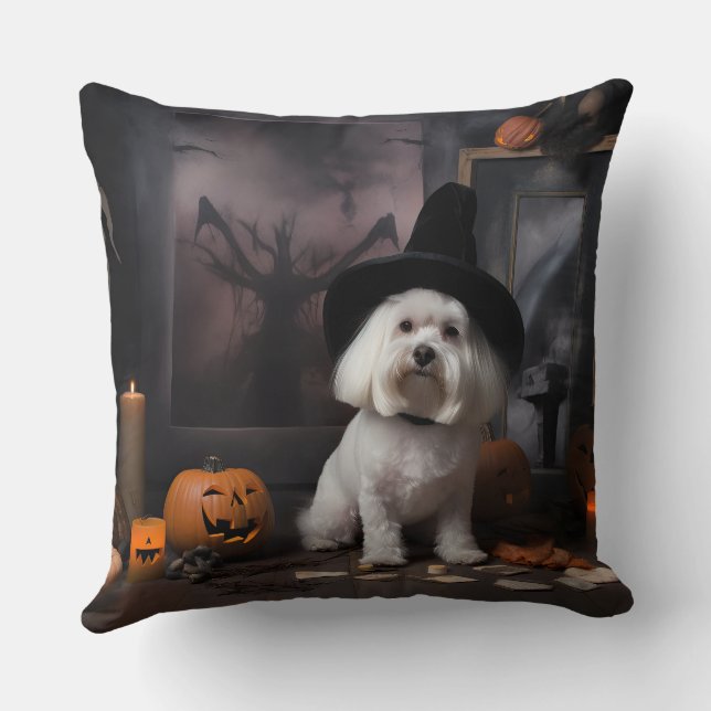 Coussin Maltais Citrouille Halloween effroi (Verso)