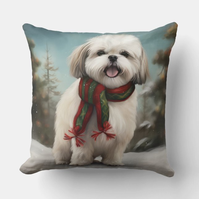 Coussin Malti Tzu Chien dans la neige Noël (Recto)