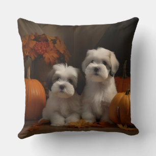 Coussin Malti tzu Puppy Citrouille d'automne