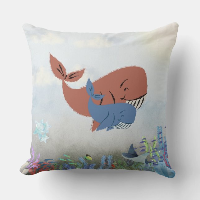 Coussin Mama & Baby Whale Throw Pillow  (Recto)