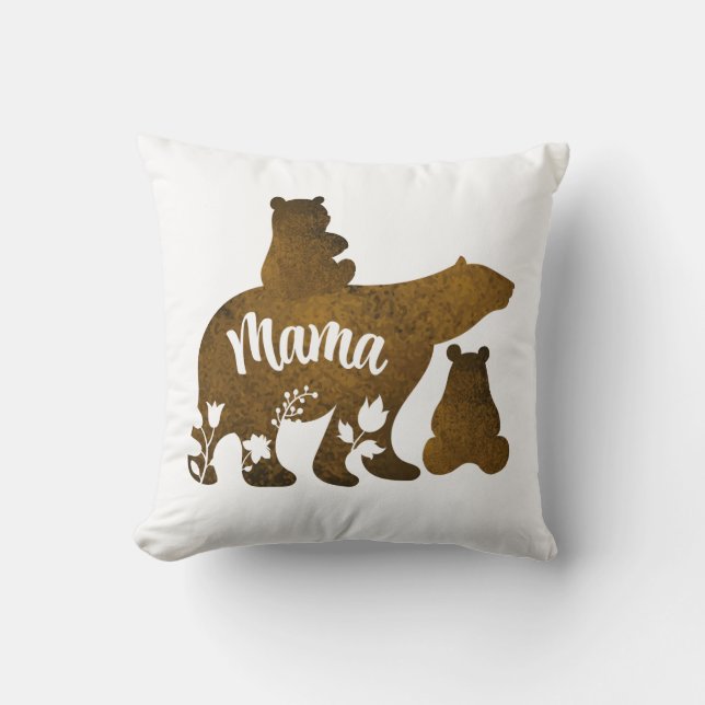Coussin Mama Bear avec 2 Cubs Maman de deux (Recto)