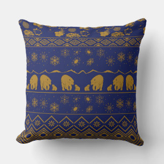 Coussin Mama Bear avec Baby Bear Motif en bleu et or