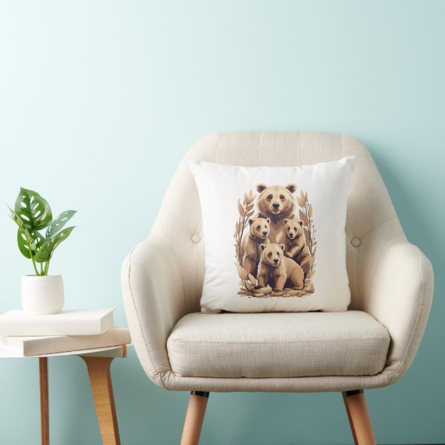 Coussin Mama Bear Et Ses Cubs - L'Amour Sauvage (Chaise)