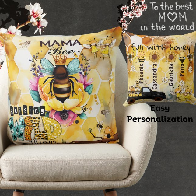 Coussin Mama Bee-Raising Wild Things-Nom d'enfant-Reine (Créateur téléchargé)