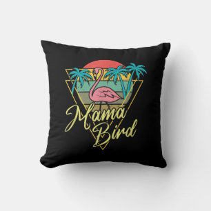 Coussin Mama Bird Flamant rose Sunset Palm Tree Beach anné
