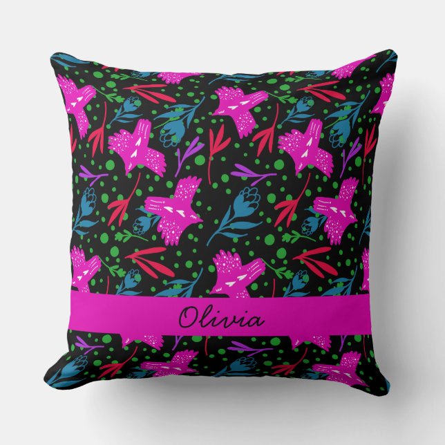 Coussin Mama illustration boho print birds and flowers (Recto)