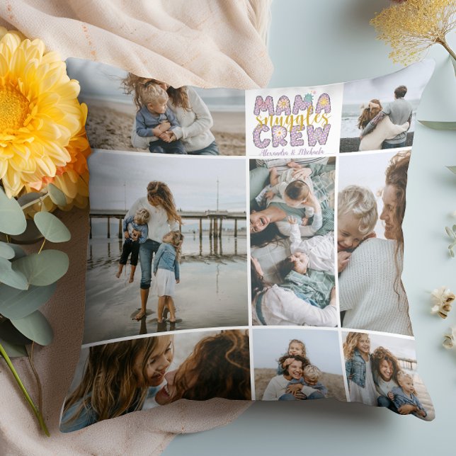 Coussin Mama Snuggle Crew Floral 8 Photo Collage (Créateur téléchargé)