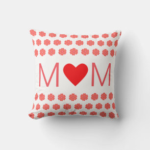 Coussin Maman à cœur moderne et fleurs de cœur