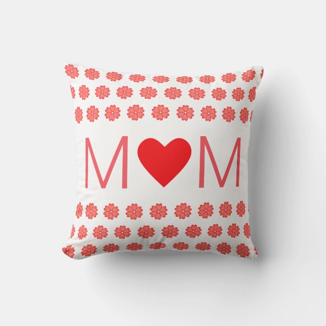 Coussin Maman à cœur moderne et fleurs de cœur (Recto)