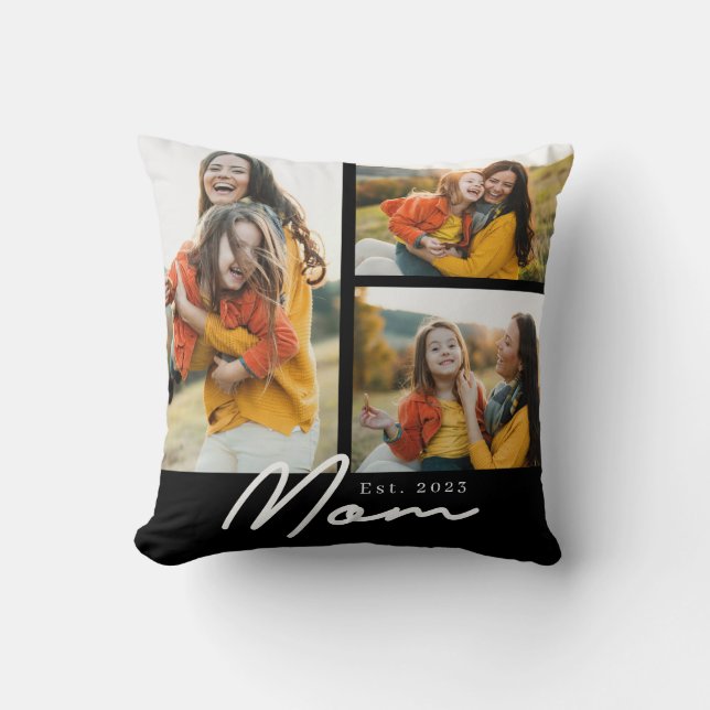Coussin Maman a établi un script moderne noir 3 Photo (Recto)