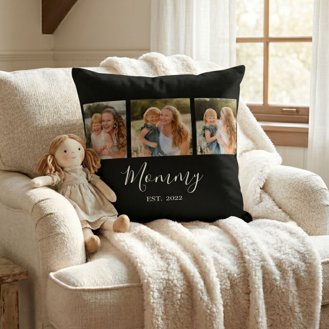 Coussin Maman a établi un script moderne noir 3 Photo (Créateur téléchargé)
