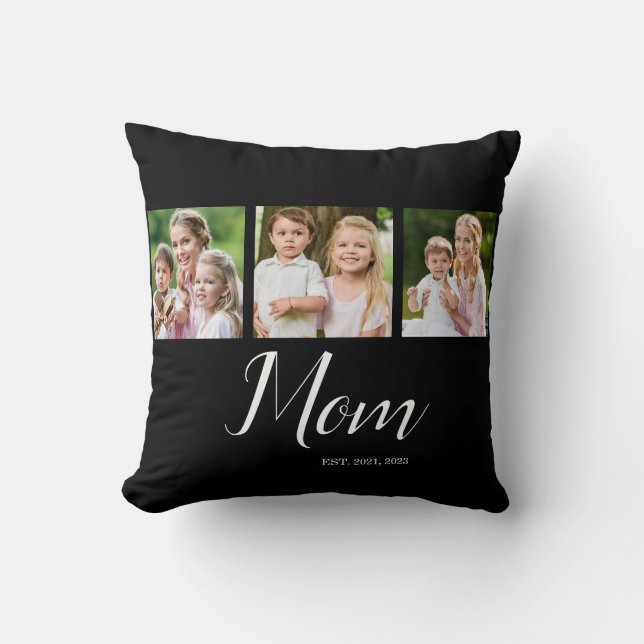 Coussin Maman a établi un script noir 3 Photo  (Recto)