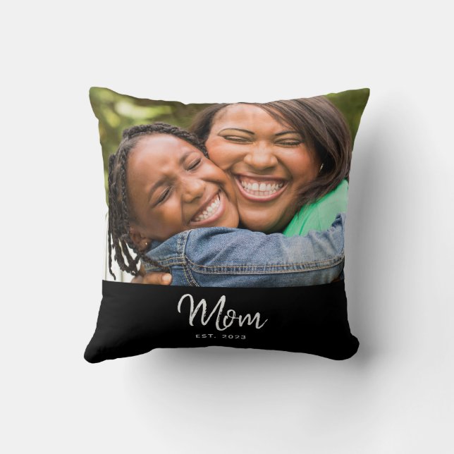 Coussin Maman a établi une photo de script moderne noir  (Verso)