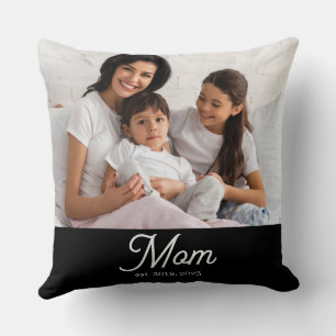 Coussin Maman a établi une photo de script noir et blanc