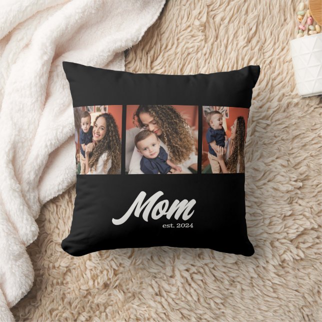 Coussin Maman a établi une photo noire Script (Couverture)