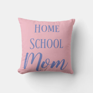 Coussin Maman à la maison rose et bleue d'école